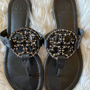 Tory Burch Rhinestone and stud Miller Slides